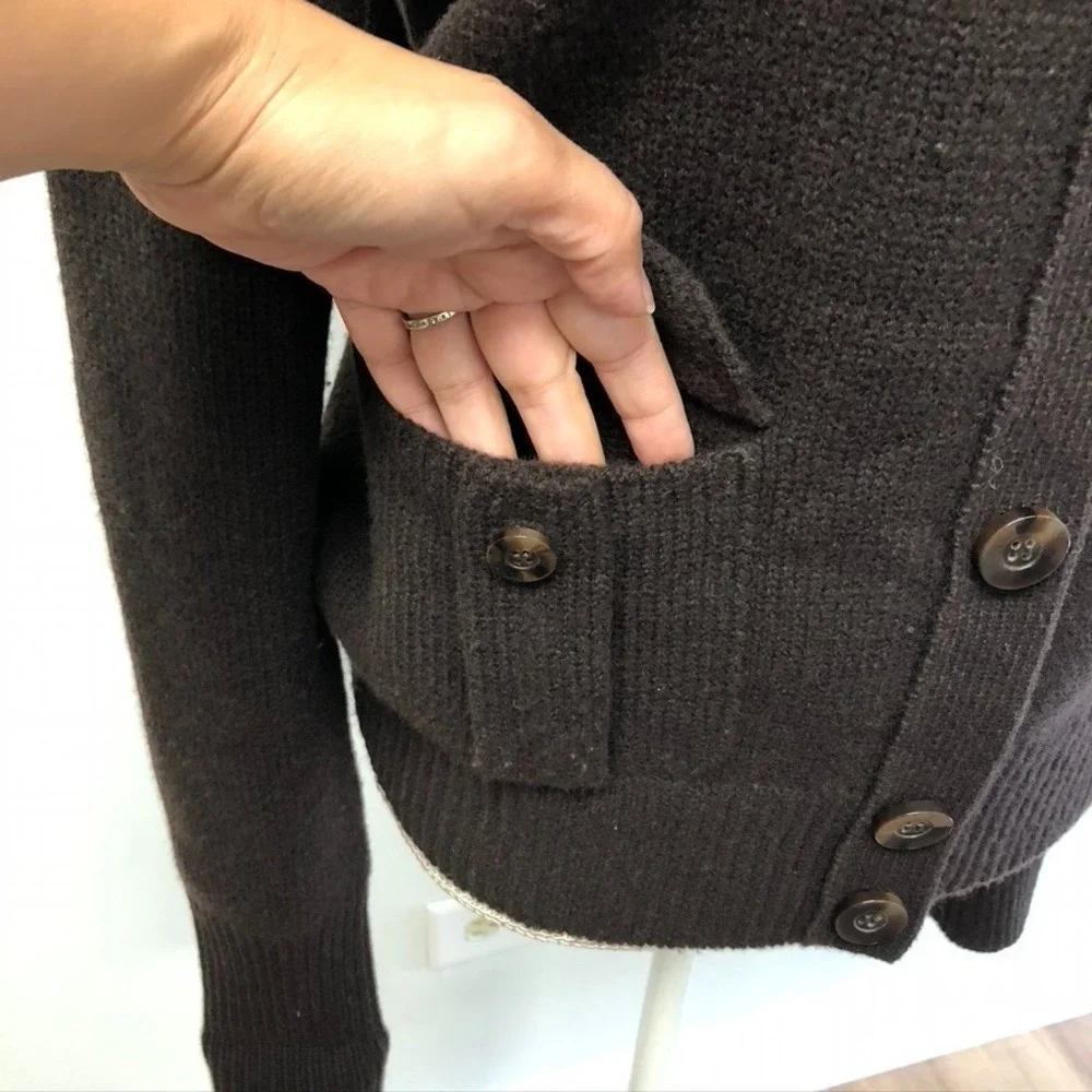 Henri‎ Bendel Wool Cashmere Cardigan Sweater Jumper Womens Large Brown Old Money